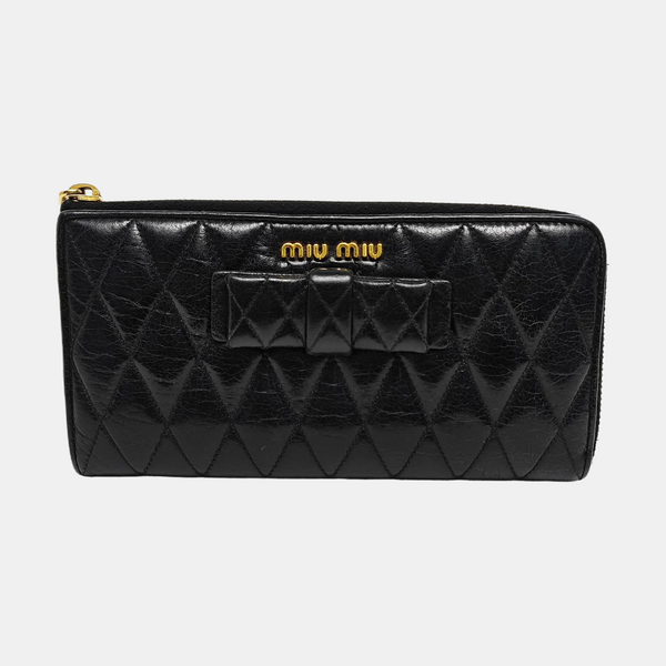 Zipper Wallet Quilted Lambskin Black Wallet