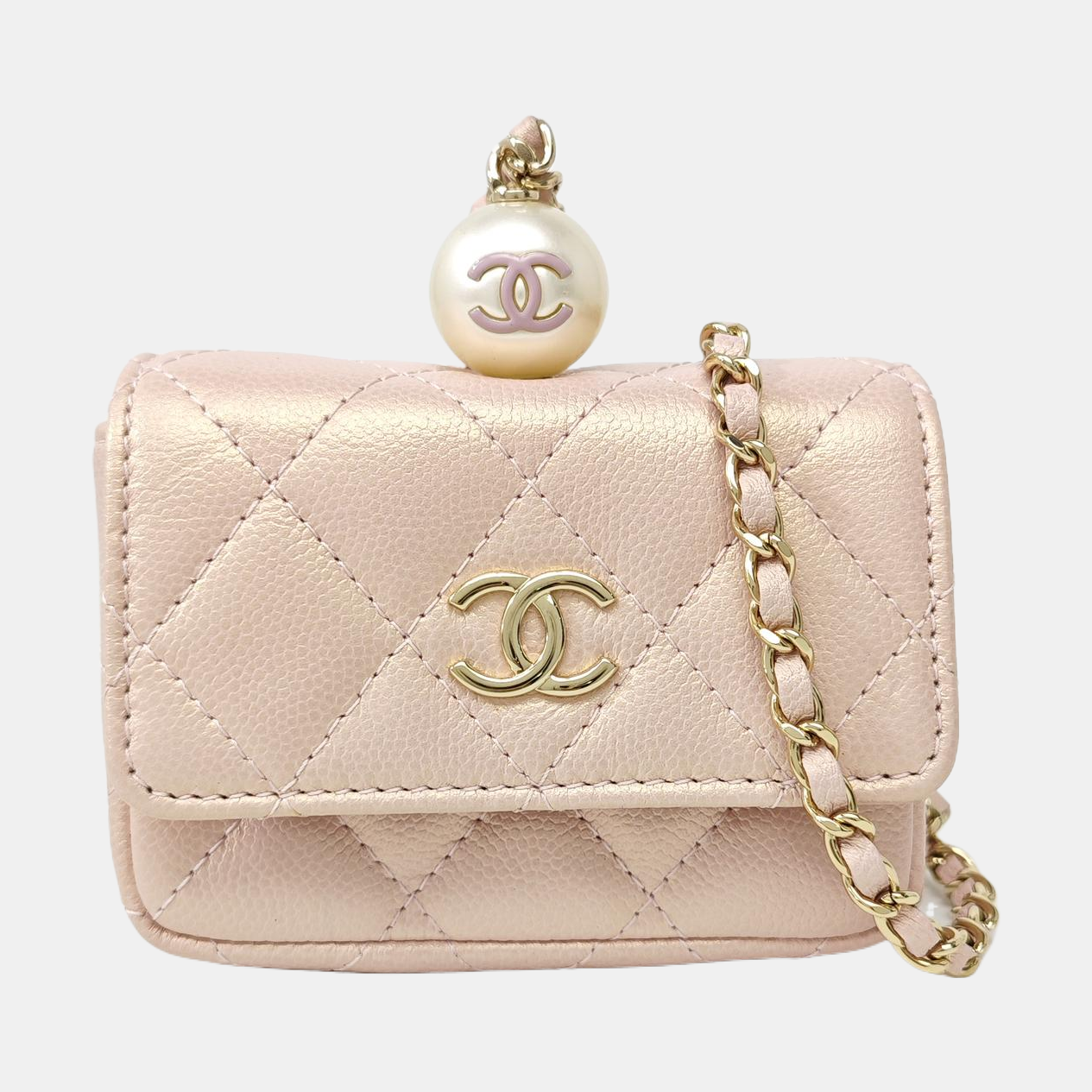 Quilted Grained Calfskin Shoulder Bag Small Pink
