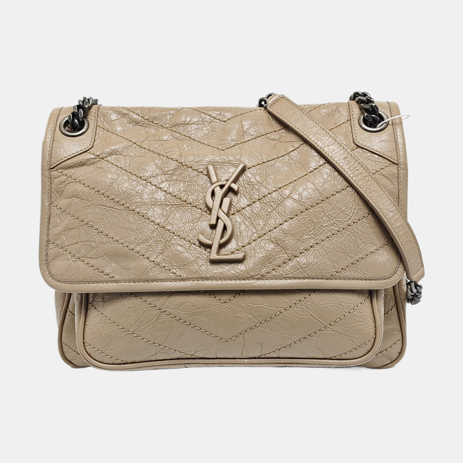 NIKI Medium Chevron Calfskin Beige