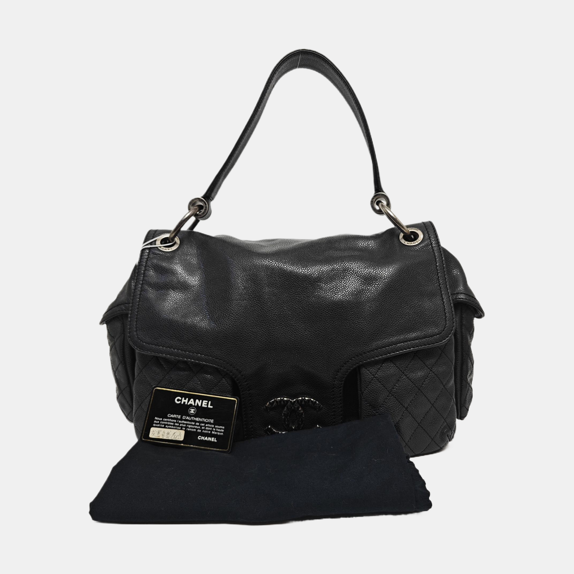 Quilted Grained Calfskin Top Handle Bag Gray