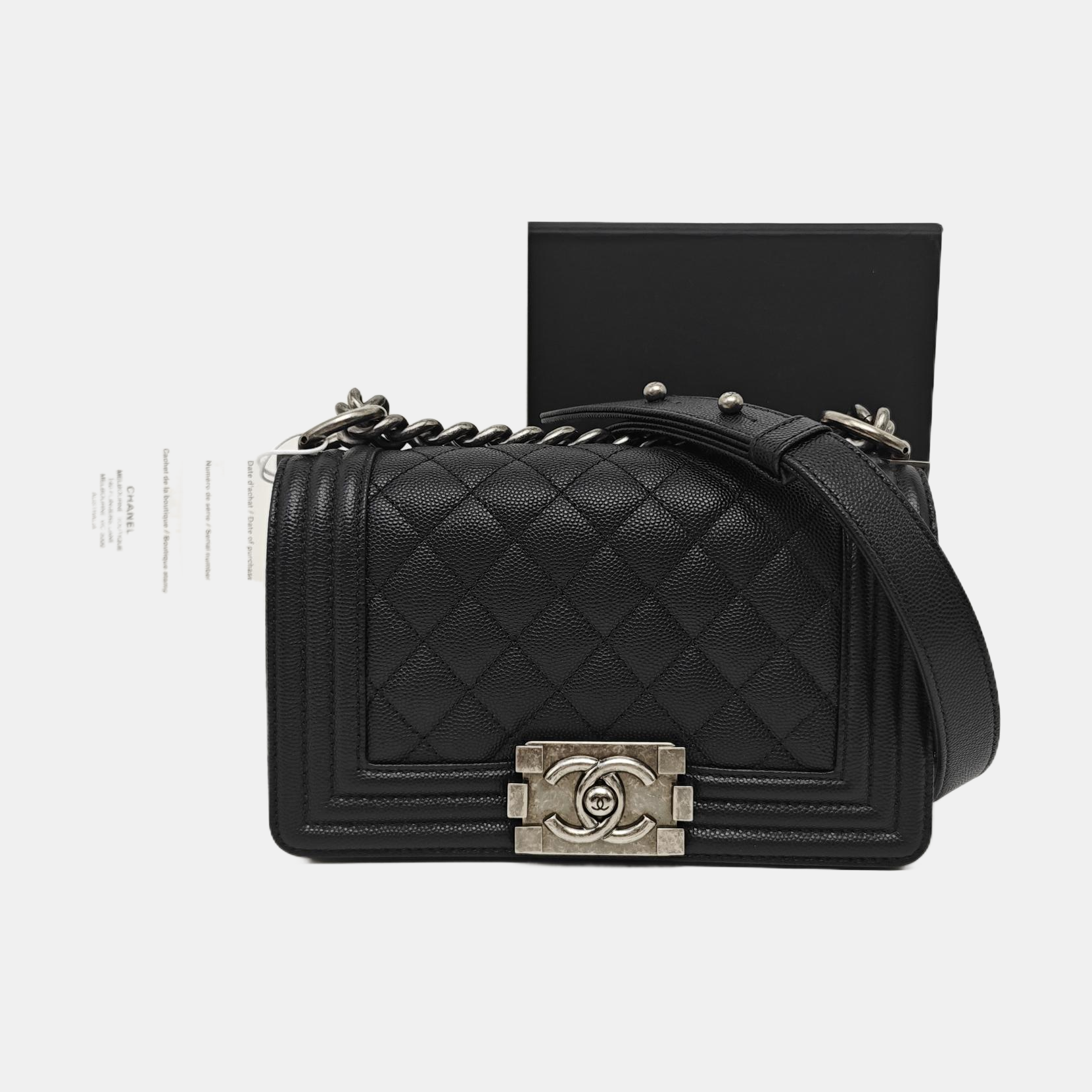 BOY CHANEL Small Quilted Grained Calfskin Black