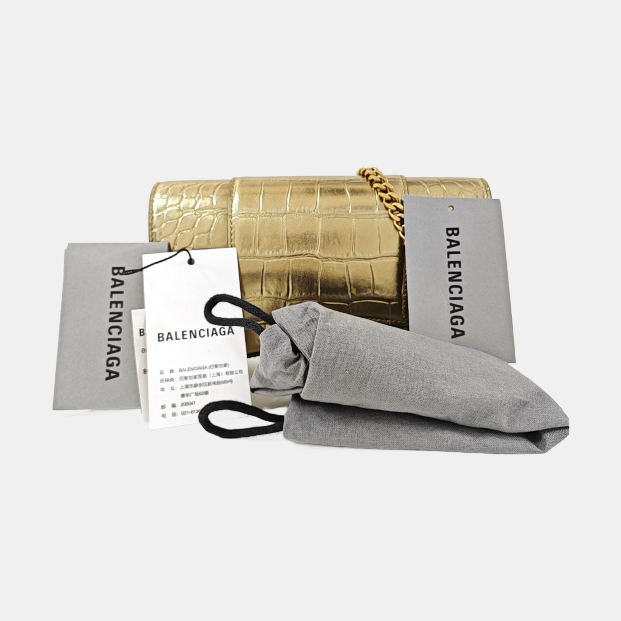 Hourglass Wallet On Chain Small Calfskin Gold