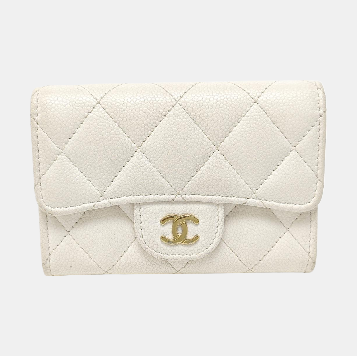 CLASSIC FLAP Quilted Grained Calfskin White Card Holder