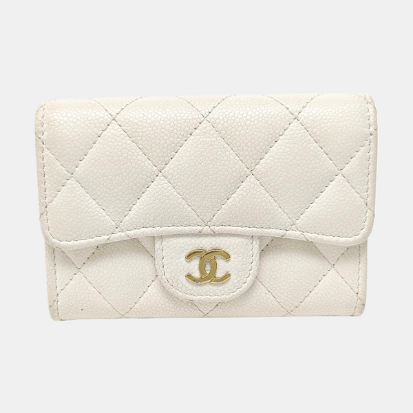 CLASSIC FLAP Quilted Grained Calfskin White Card Holder