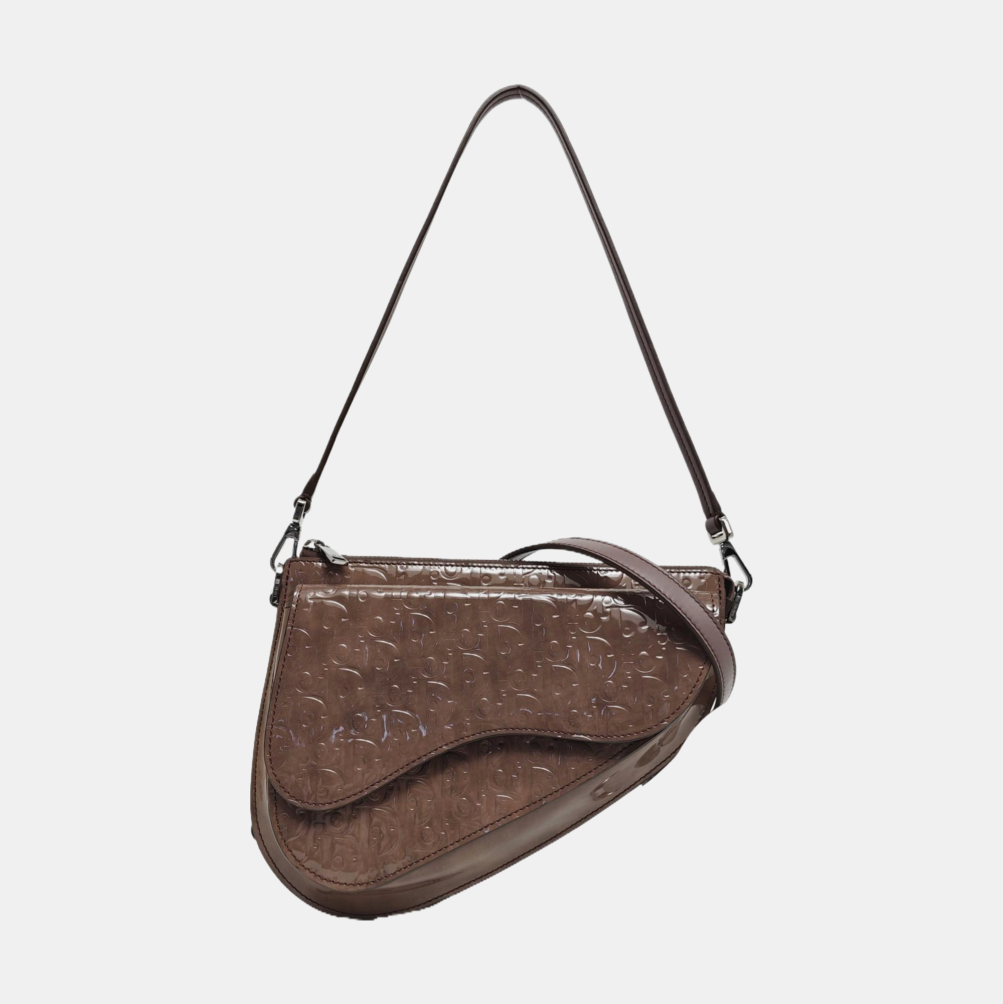 Authenticated pre-owned  Saddle Monogram Patent Leather Grey - Shoulder Bag at Looply
