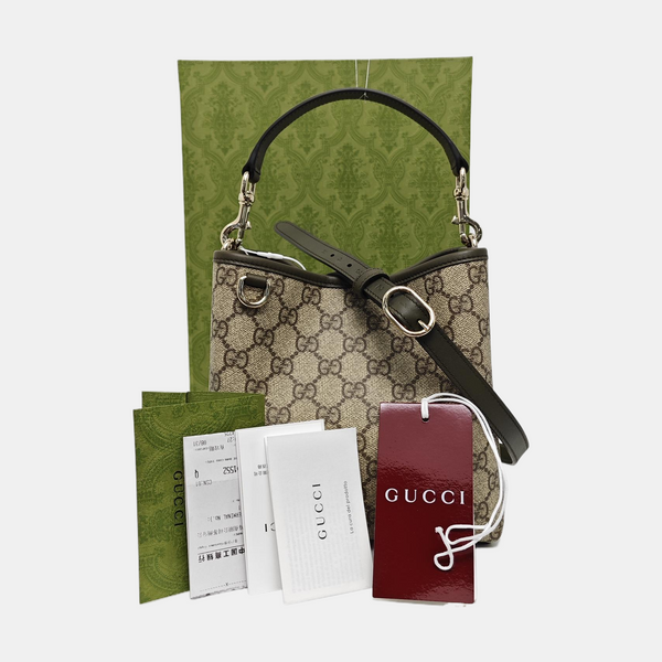 GG Emblem Small Monogram Coated Canvas Beige