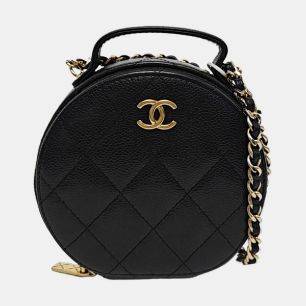 ROUND Quilted Grained Calfskin Black