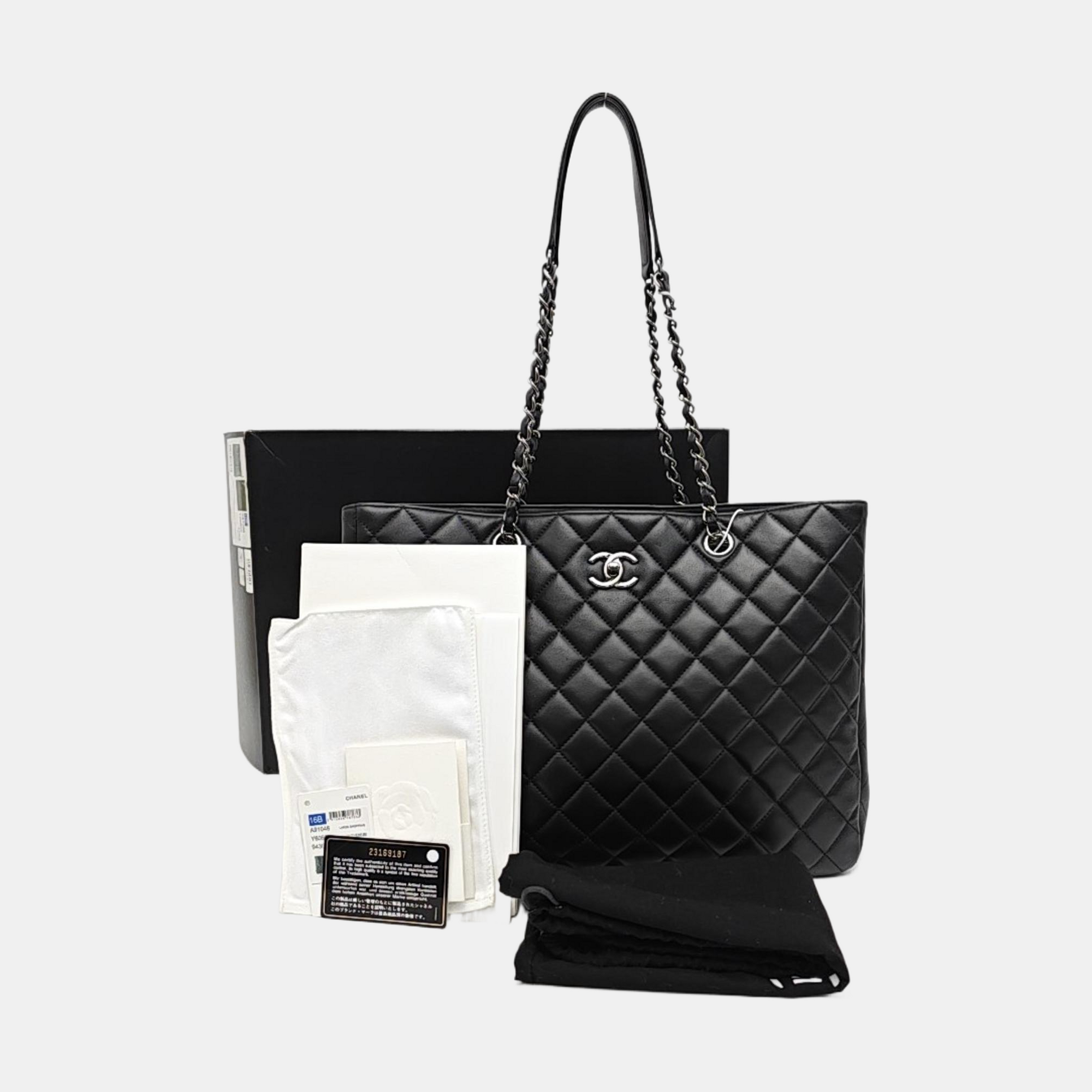 Quilted Calfskin Tote Bag Large Black
