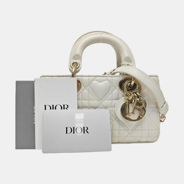 Lady D-Joy Super Mini Cannage Lambskin White