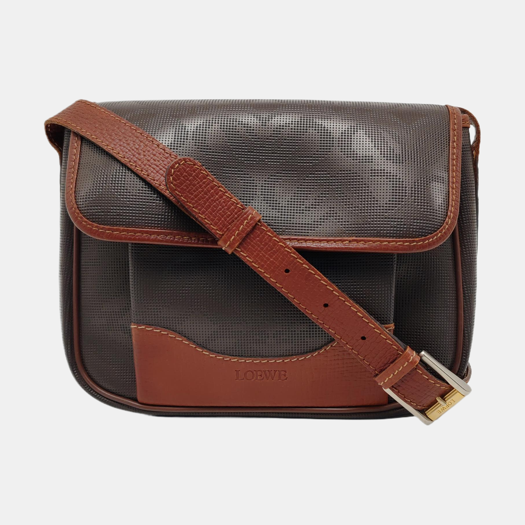Coated Canvas Crossbody Bag Brown