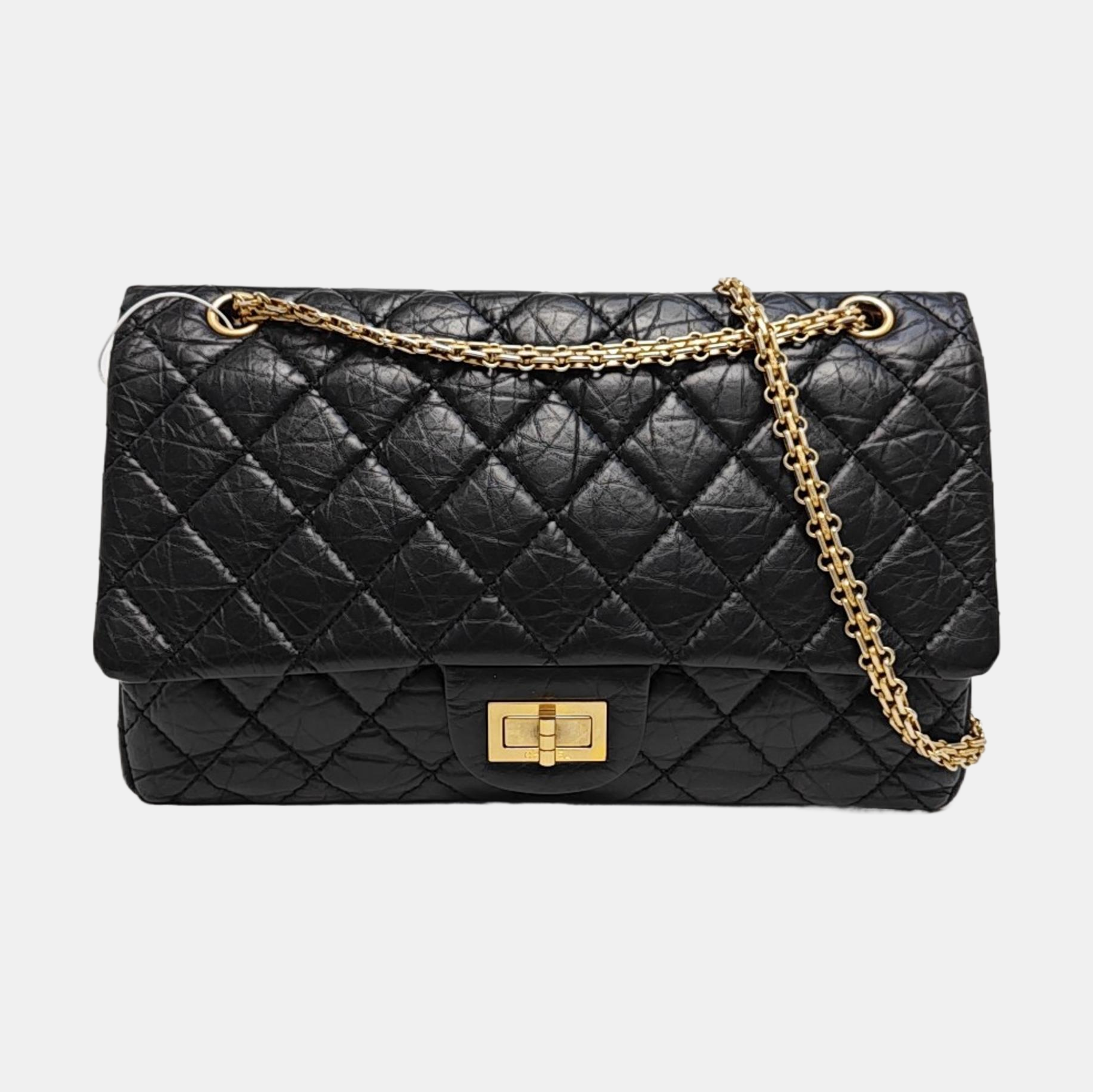 2.55 Maxi Quilted Waxed Cafskin Black