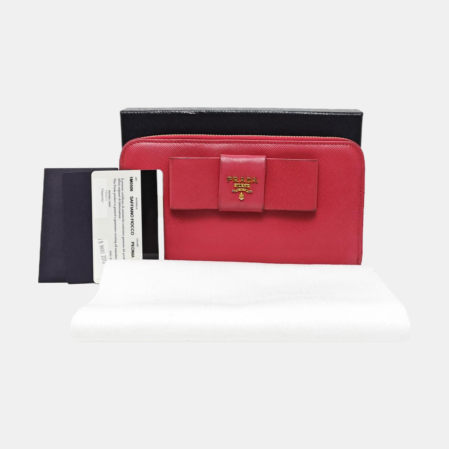 Fiocco Bow Saffiano Calfskin Red Wallet