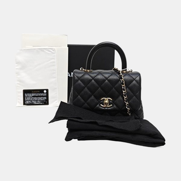 COCO HANDLE Mini Quilted Grained Calfskin Black