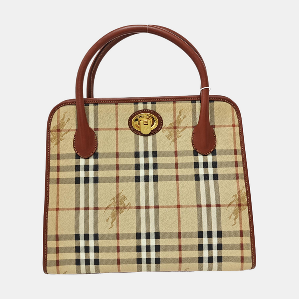 Coated Canvas Top Handle Bag Brown