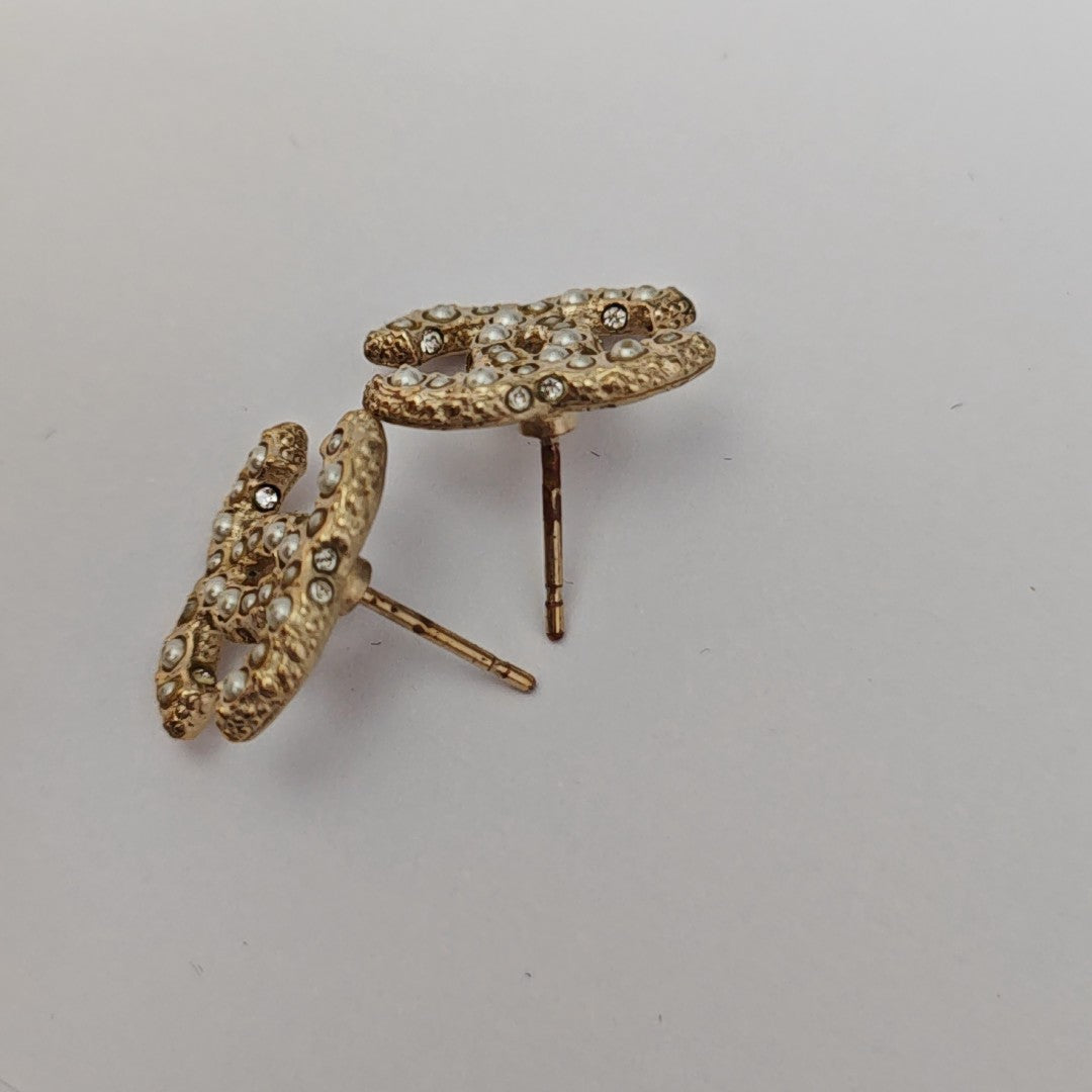 Faux Pearl Gold Stud Earrings