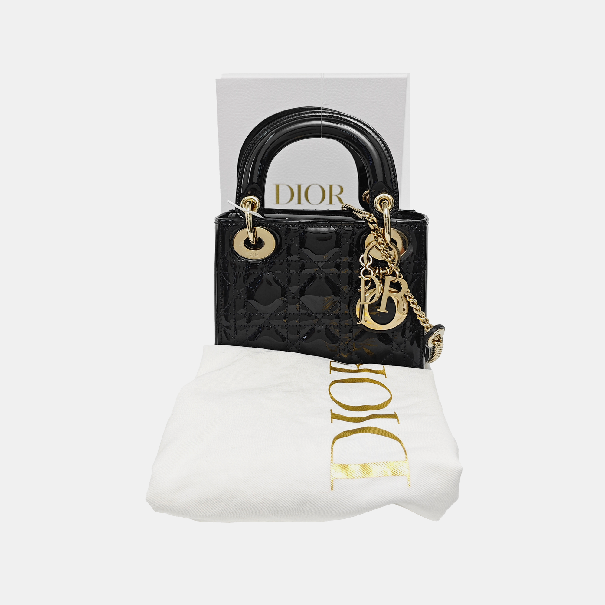 Lady Dior Mini Cannage Patent Leather Black