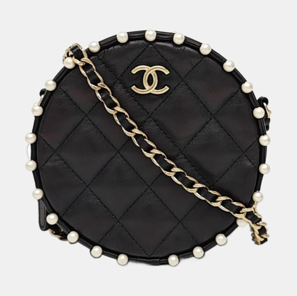 ROUND Quilted Calfskin Black