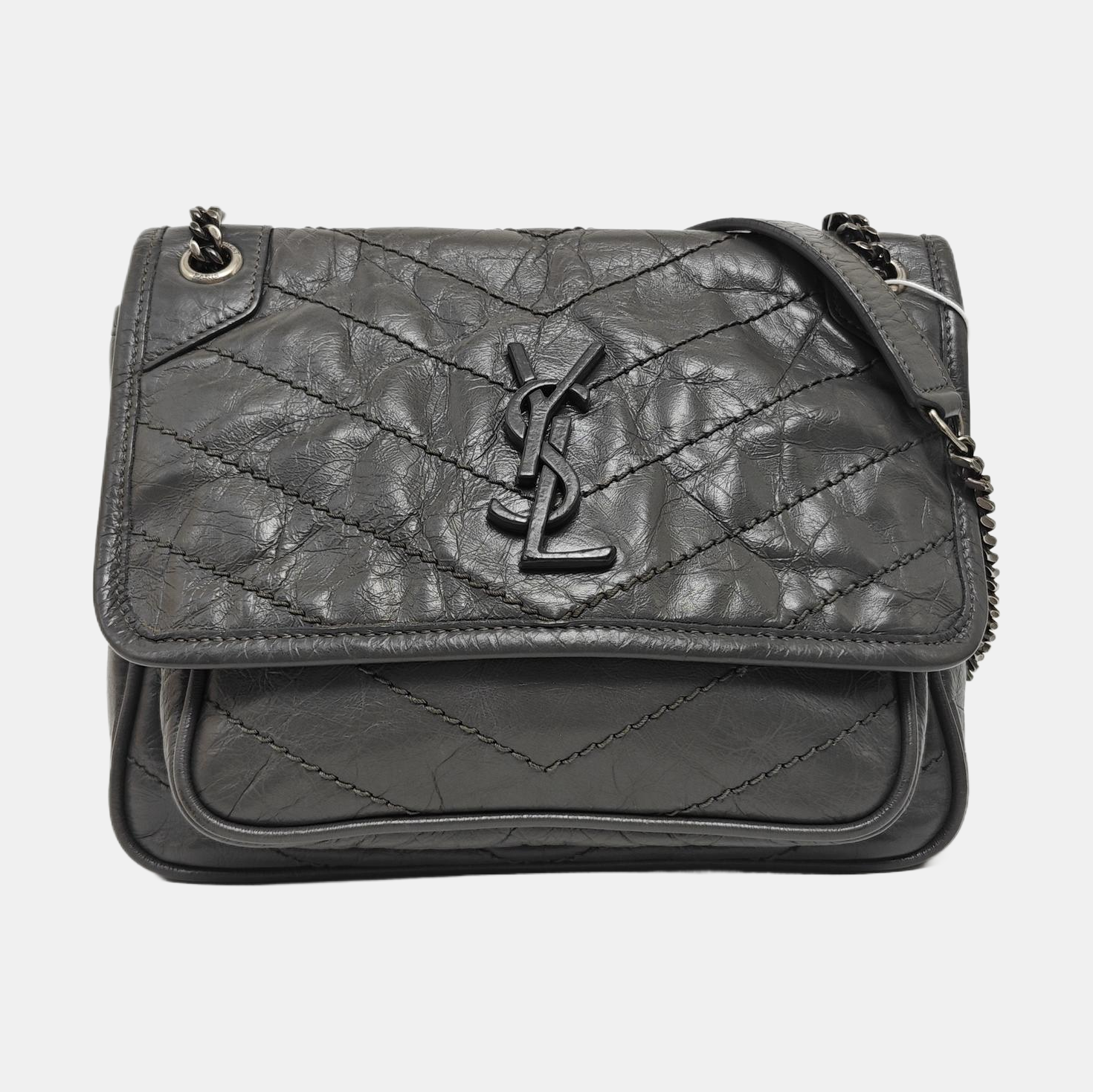 NIKI Small Chevron Calfskin Gray
