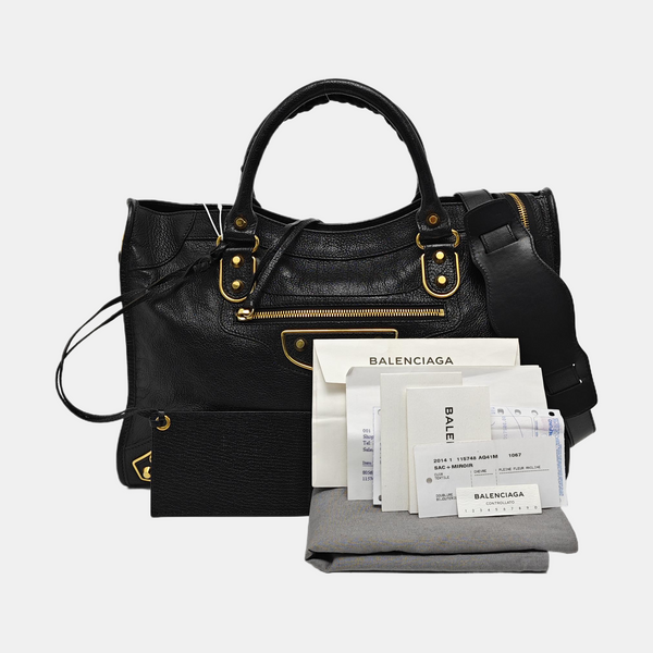 Classic Metallic Edge City Medium Lambskin Black