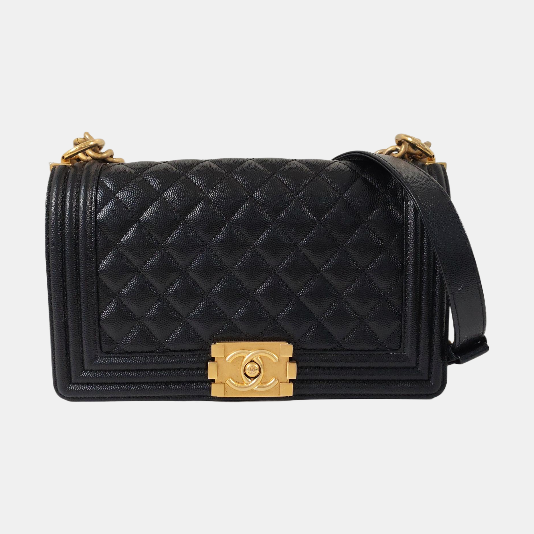 BOY CHANEL Medium Quilted Grained Calfskin Black