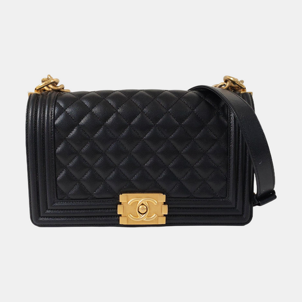 BOY CHANEL Medium Quilted Grained Calfskin Black