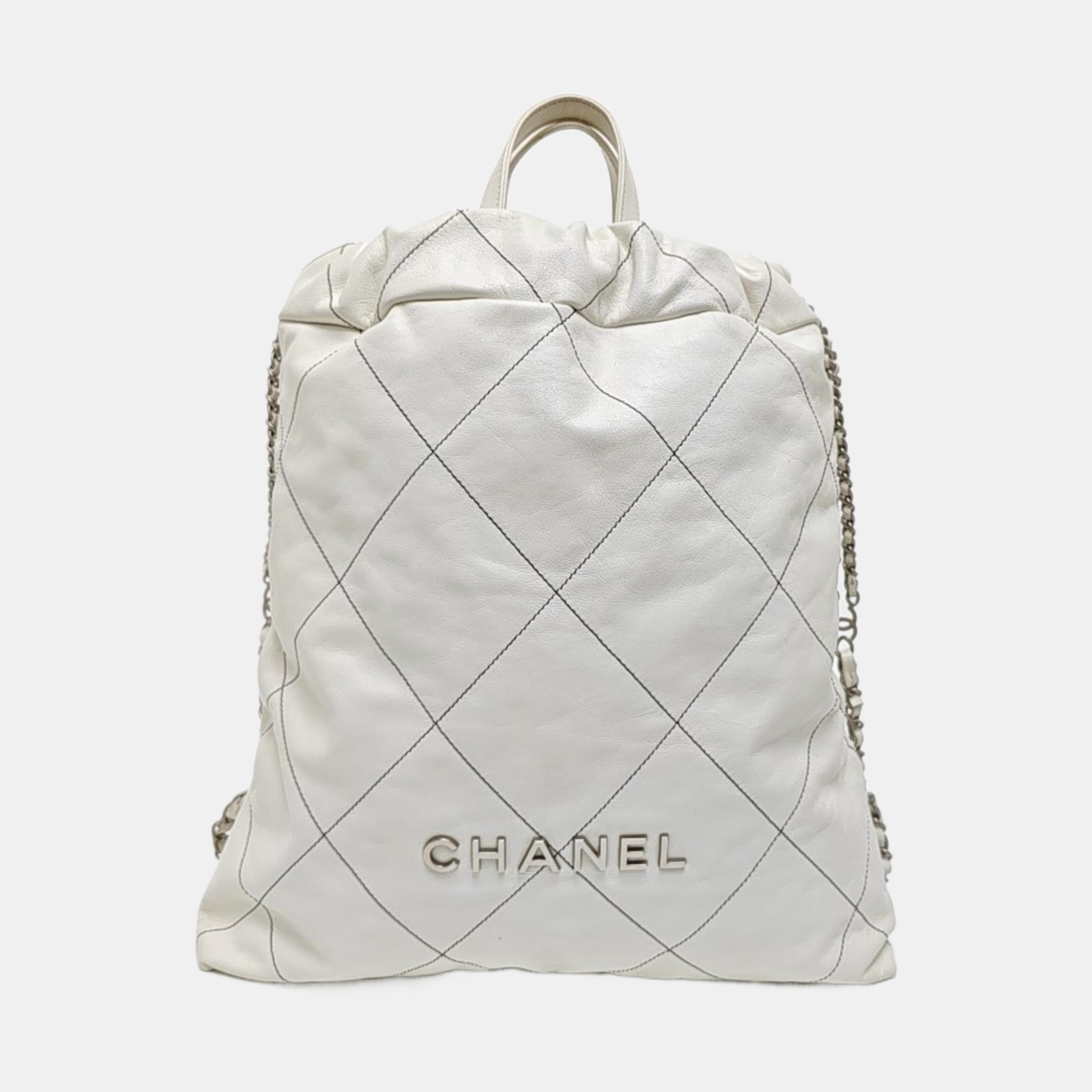 CHANEL 22 Large Quilted Calfskin White
