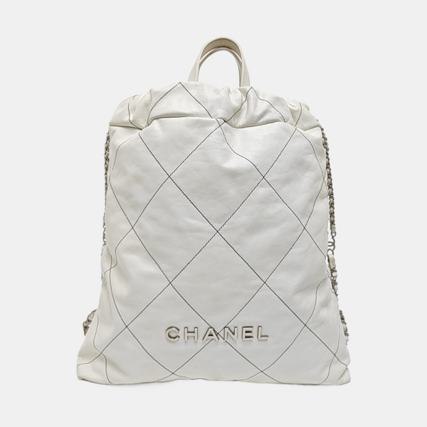 CHANEL 22 Large Quilted Calfskin White