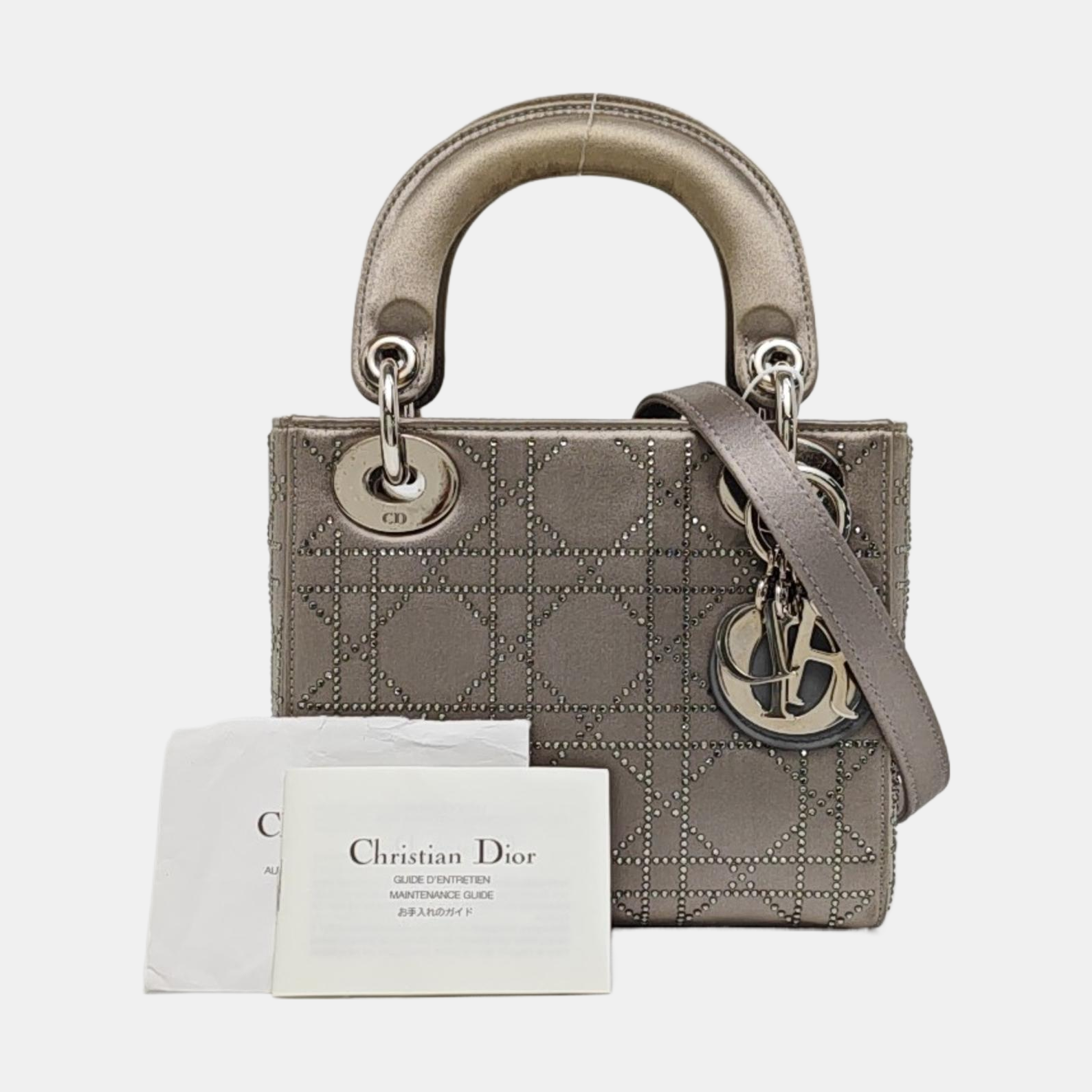 Lady Dior Mini Cannage Silk Satin Gray
