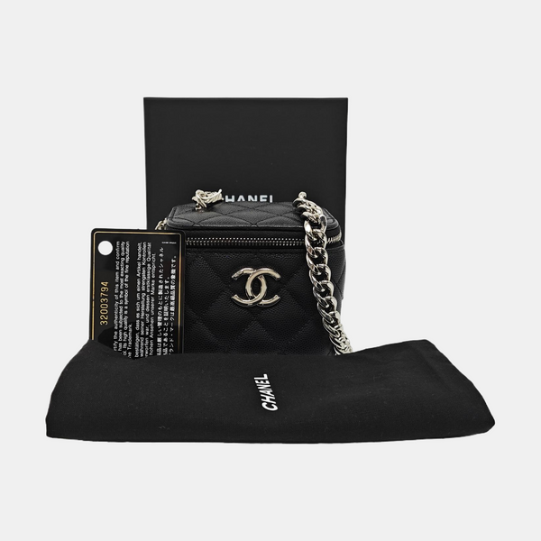 Quilted Grained Calfskin Shoulder Bag Black