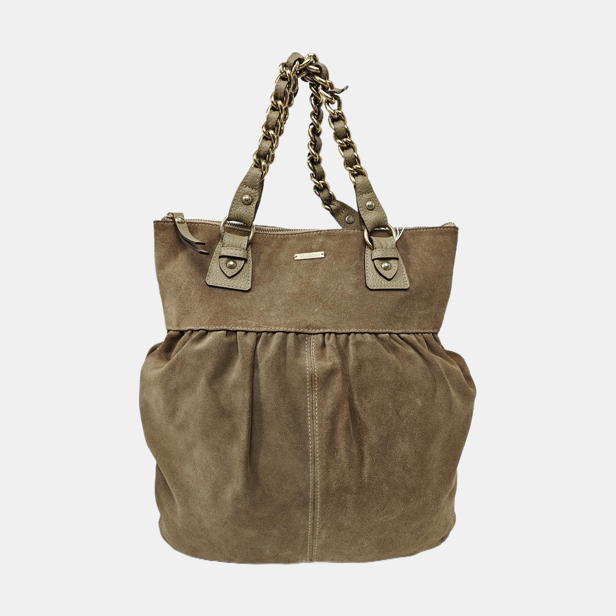 Suede Top Handle Bag Brown