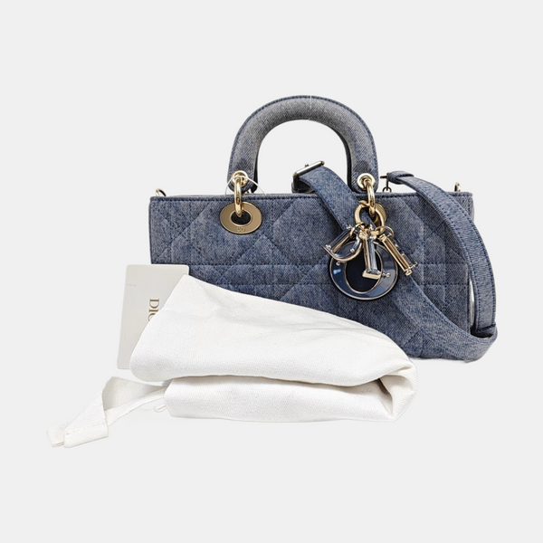Authenticated pre-owned  Lady D-Joy Medium Quilted Denim Blue - Shoulder Bag at Looply