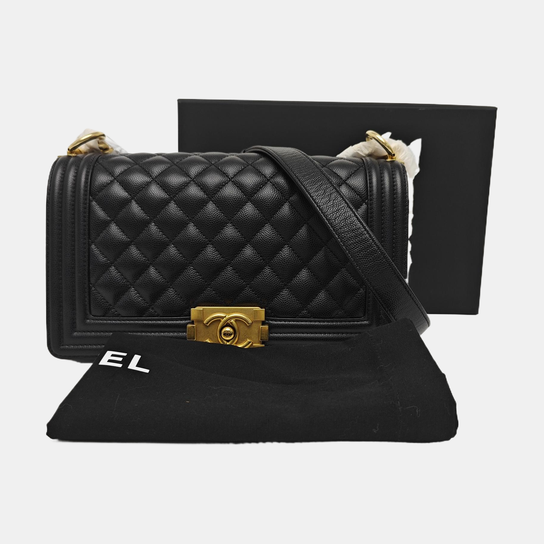 BOY CHANEL Medium Quilted Grained Calfskin Black