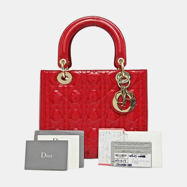 Authenticated pre-owned  Lady Dior Medium Cannage Lambskin Red - Tote Bag at Looply