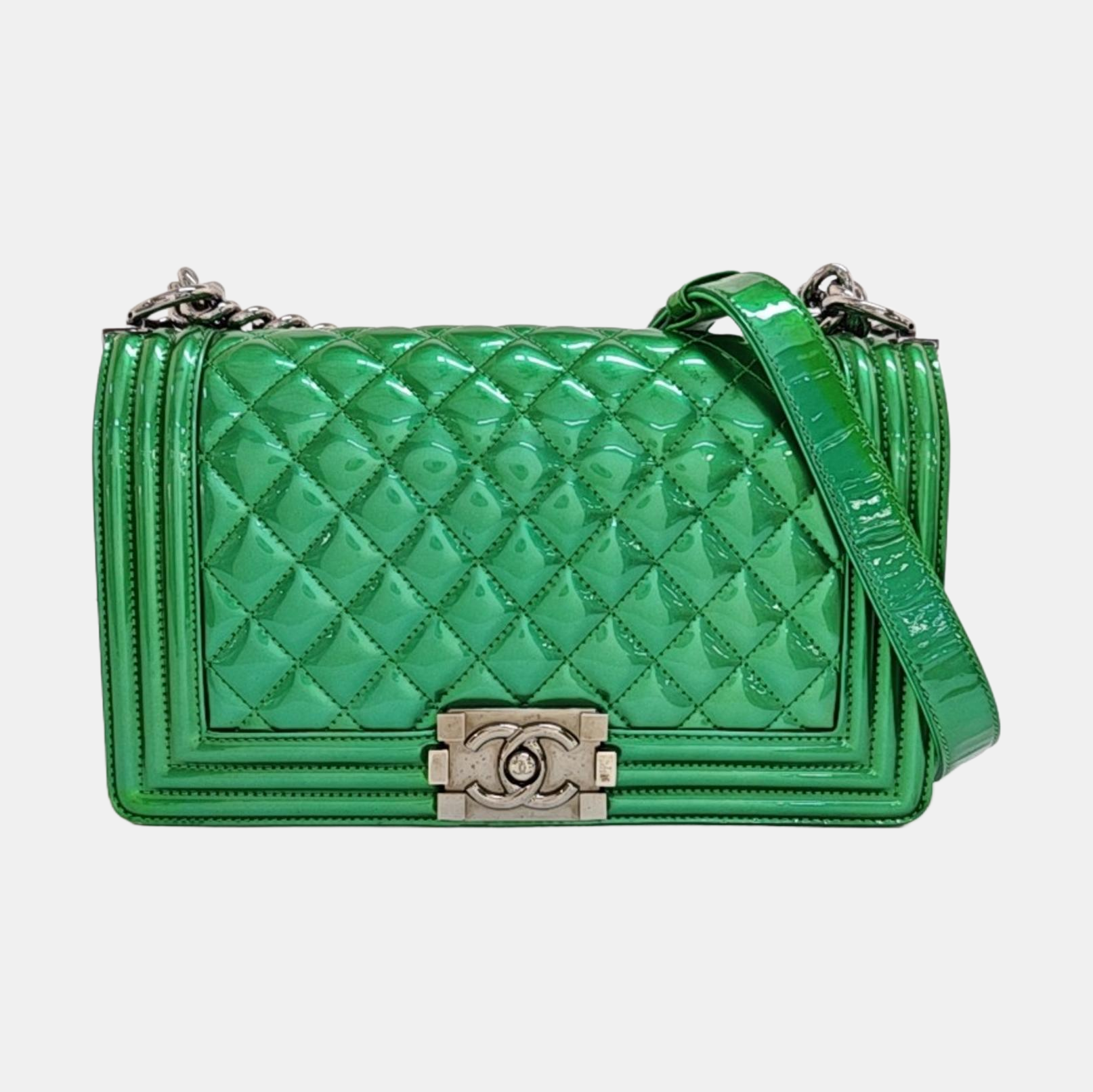 BOY CHANEL Medium Quilted Patent Leather Green