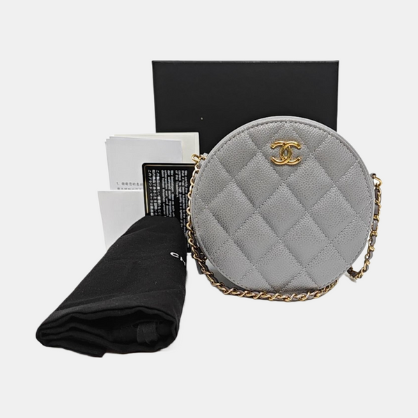 ROUND Quilted Grained Calfskin Gray
