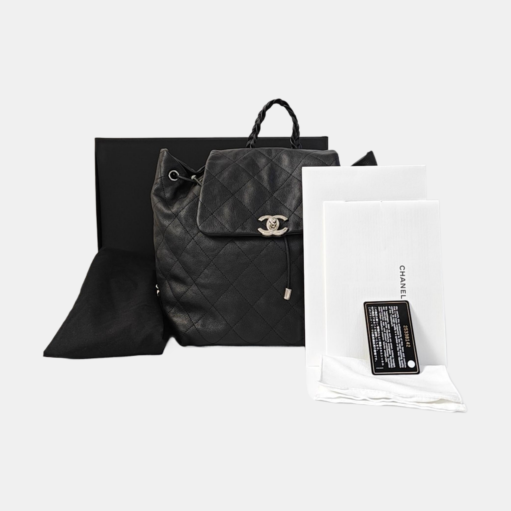 Quilted Grained Calfskin Backpack Black