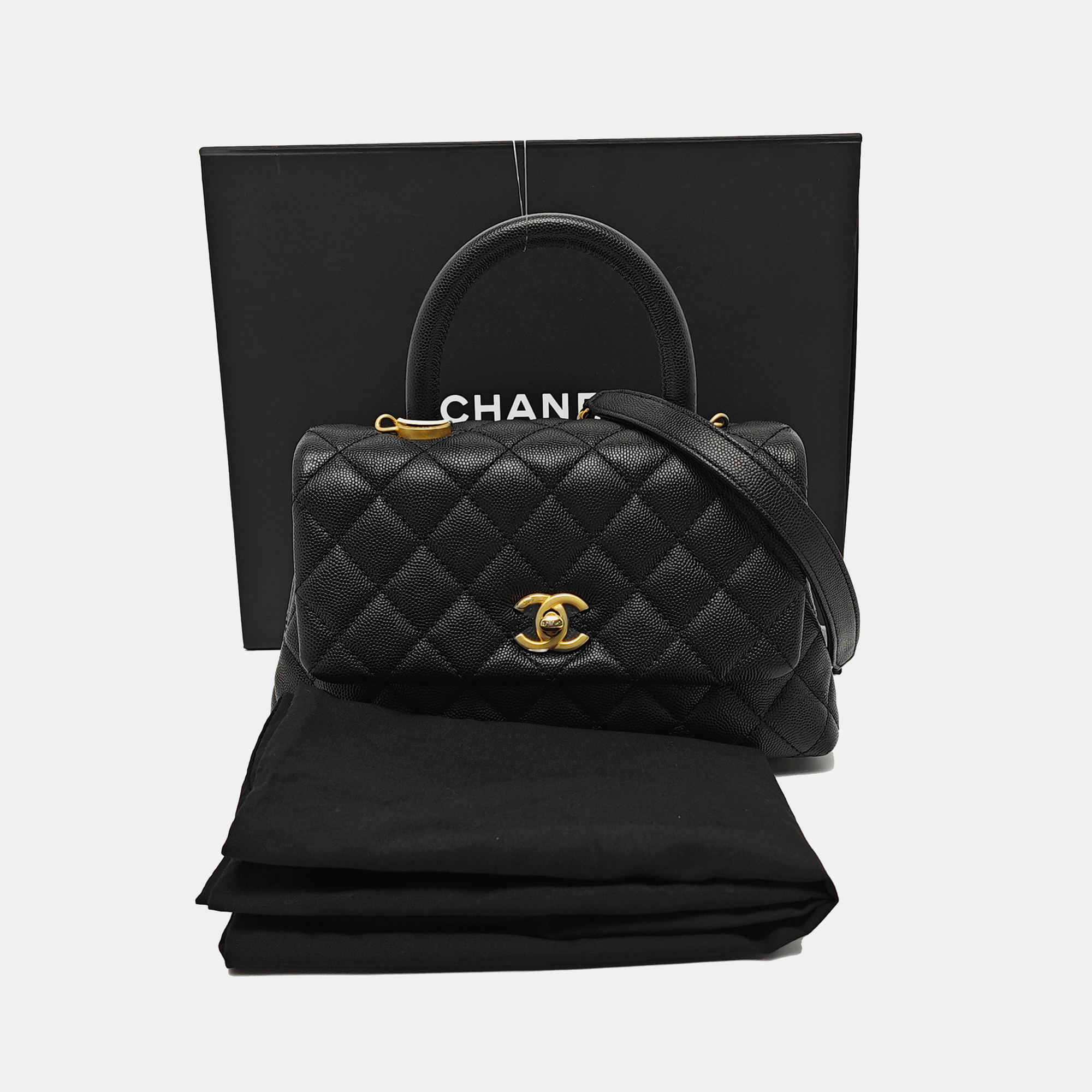 COCO HANDLE Small Quilted Grained Calfskin Black