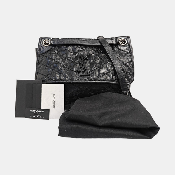 NIKI Medium Chevron Calfskin Black