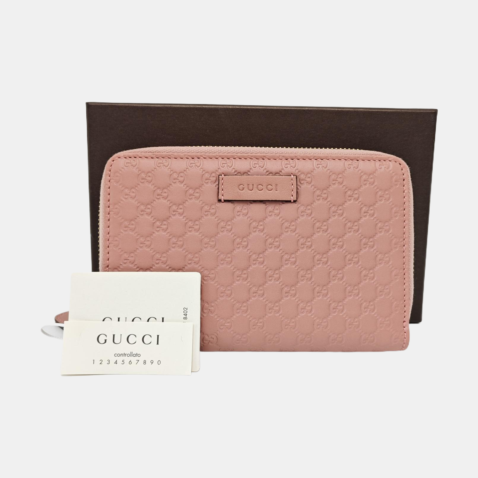 Microguccissima Monogram Calfskin Pink Wallet
