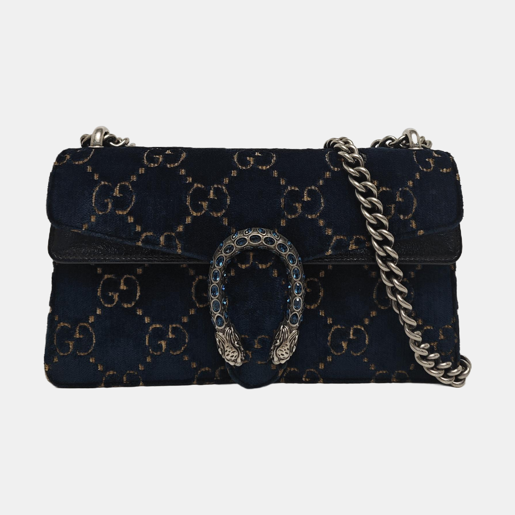 Dionysus Small Monogram Velvet Blue