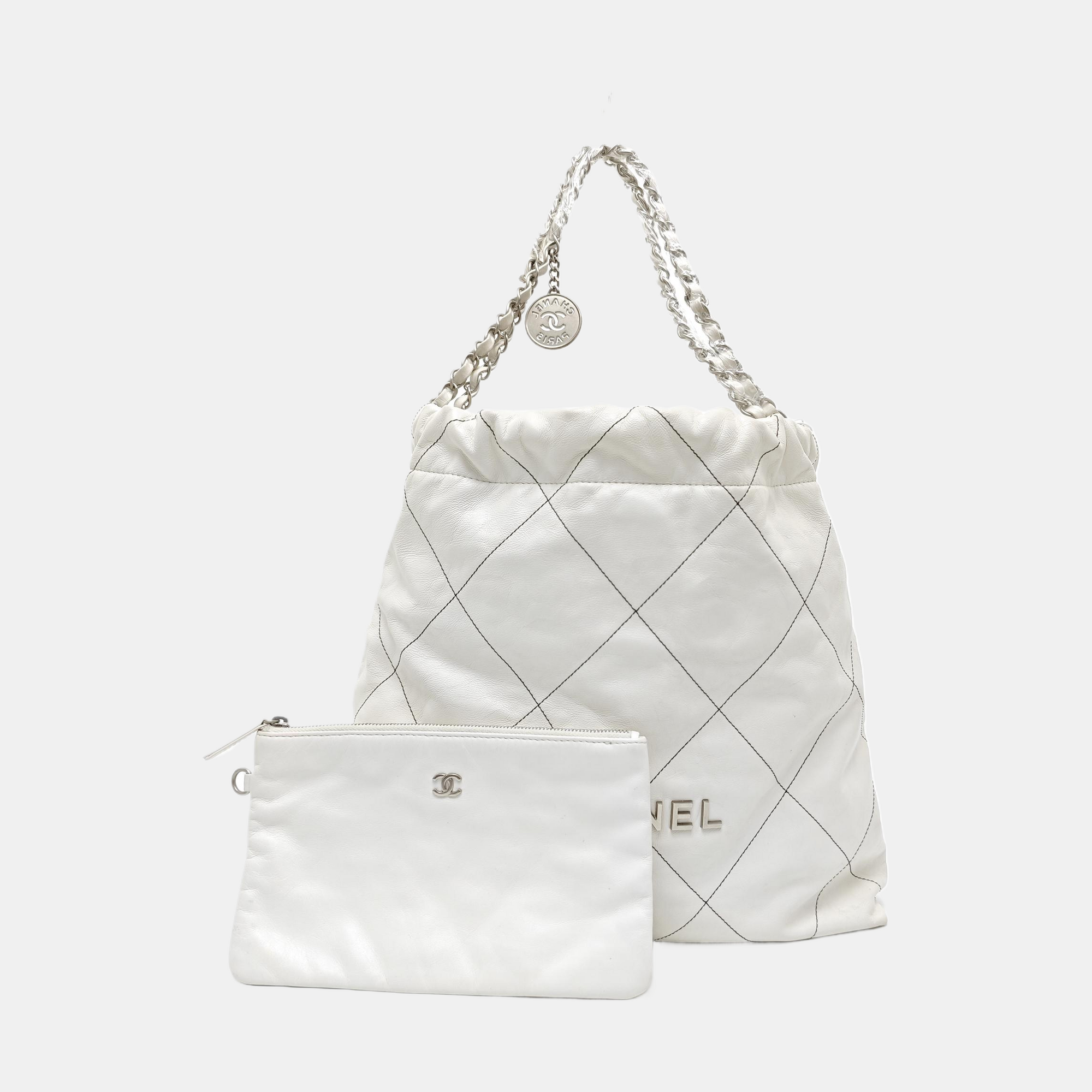 CHANEL 22 Medium Quilted Calfskin White