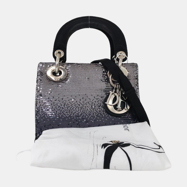 Authenticated pre-owned  Lady Dior Mini Silk Satin Black - Tote Bag at Looply