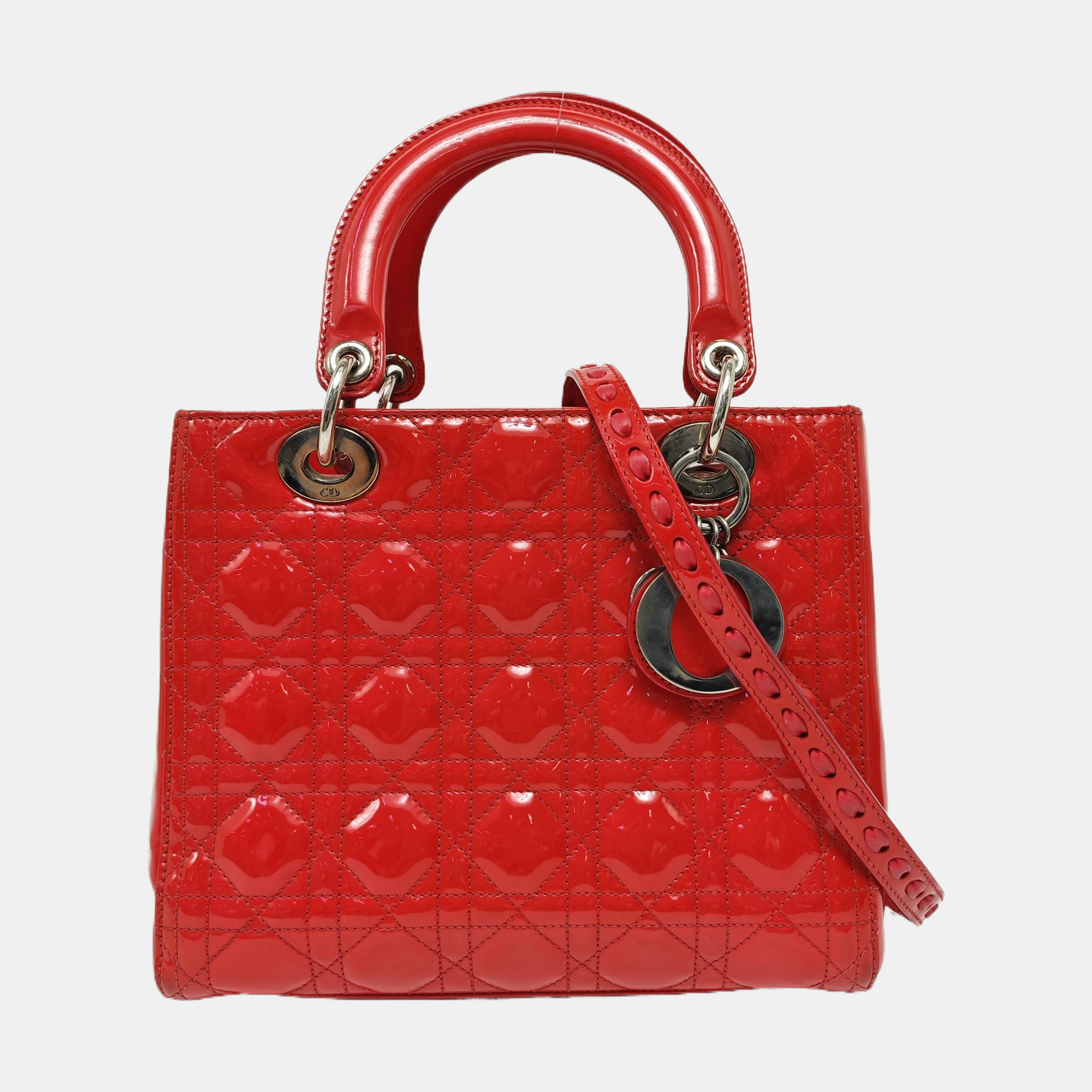 Lady Dior Medium Cannage Patent Leather Red