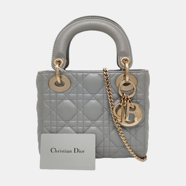 Lady Dior Mini Cannage Lambskin Gray