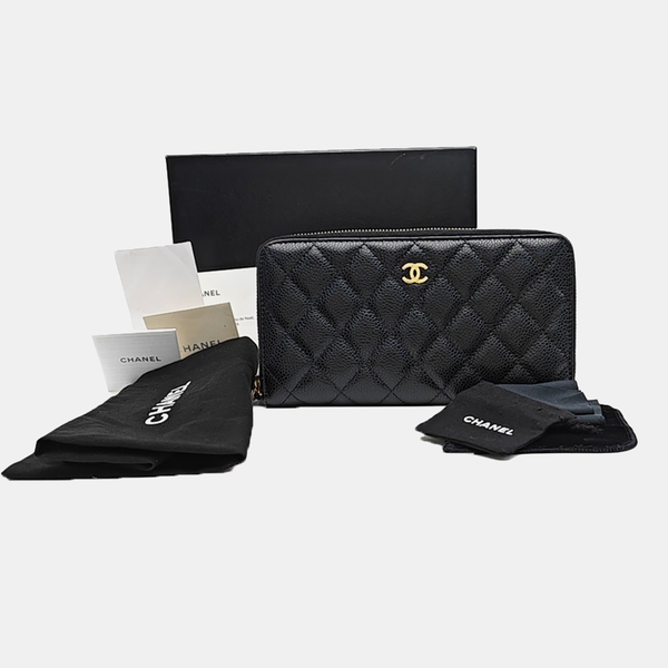 Quilted Grained Calfskin Wallet Black
