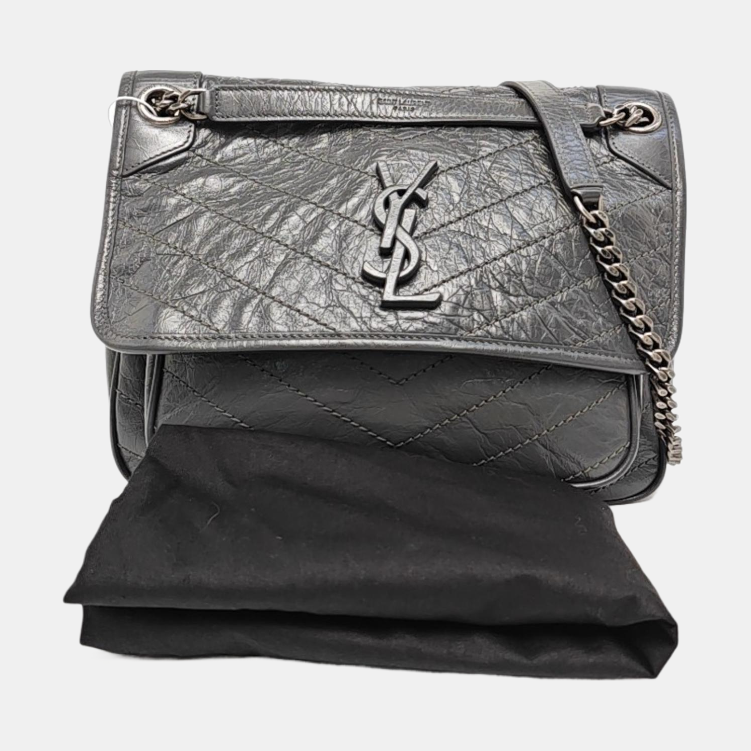 NIKI Medium Chevron Calfskin Gray