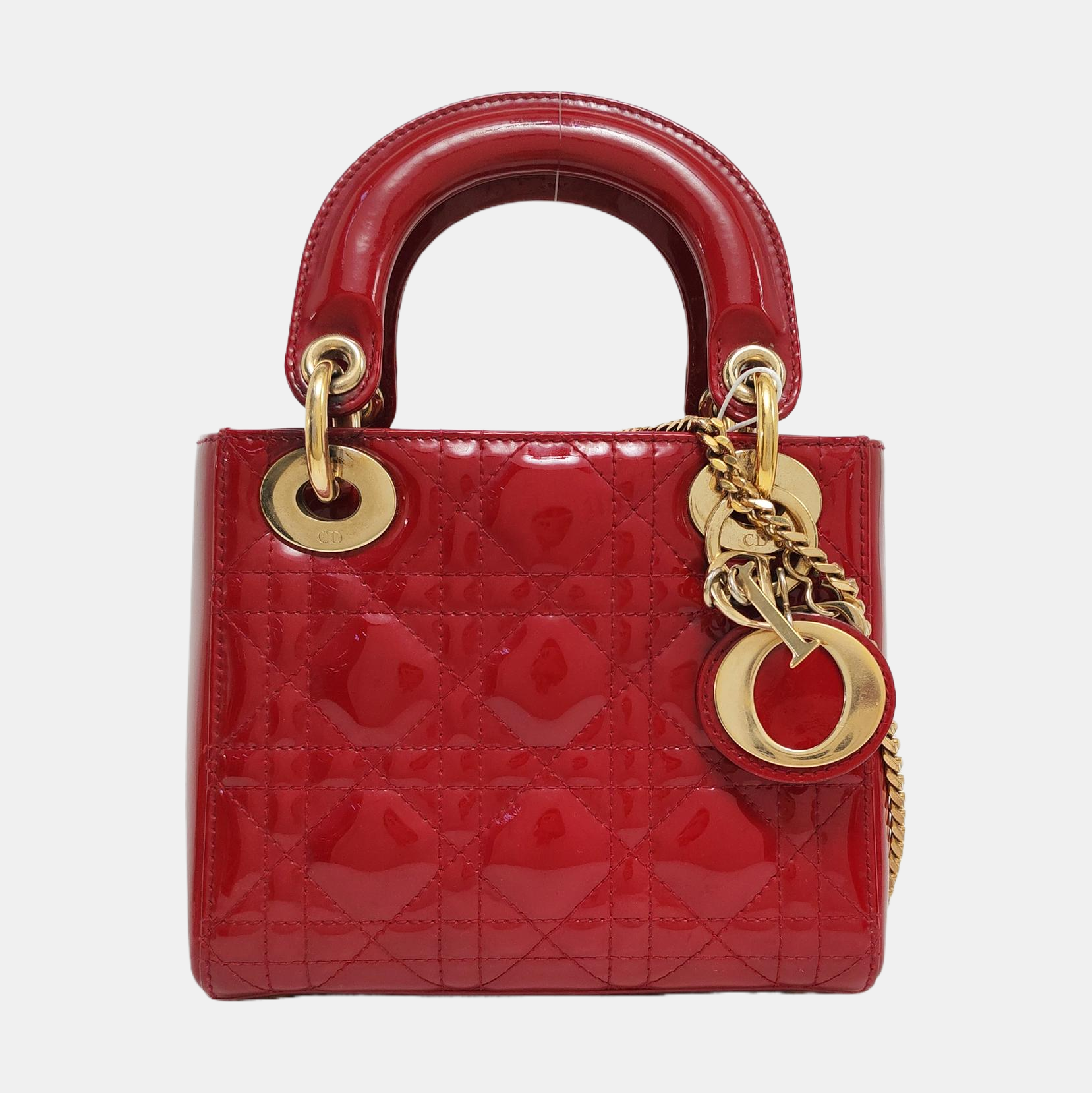 Lady Dior Mini Cannage Patent Calfskin Red
