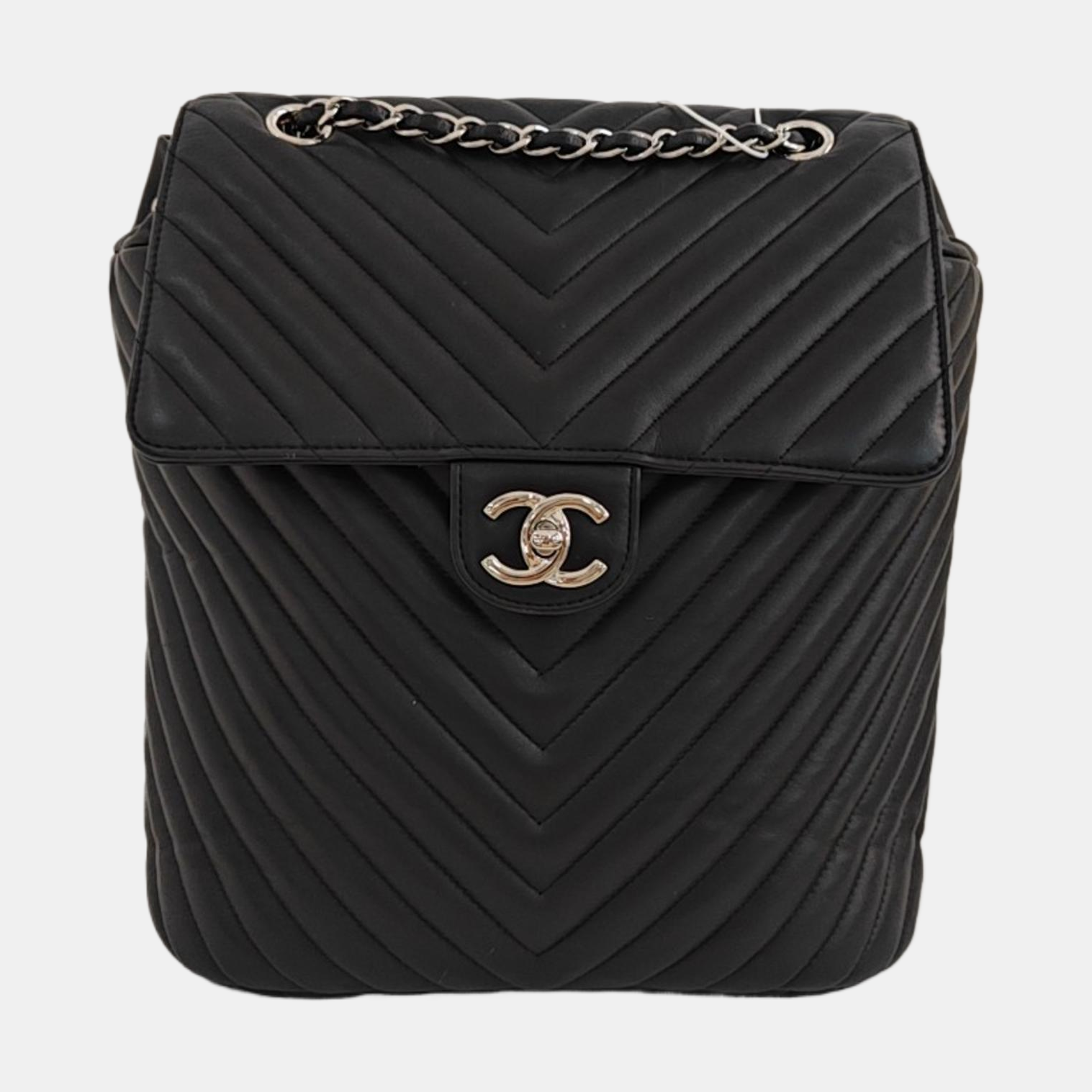 Chevron Calfskin Backpack Black