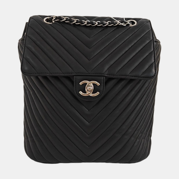 Chevron Calfskin Backpack Black