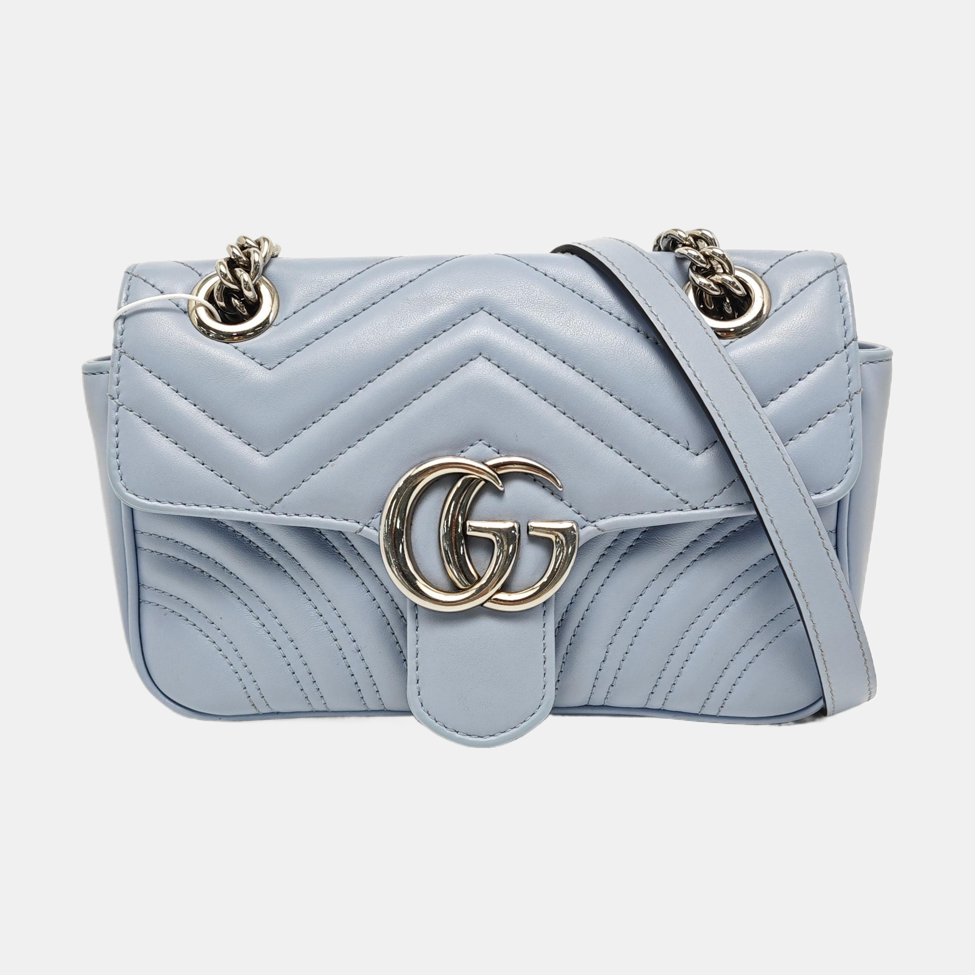 GG Marmont Small Quilted Calfskin Blue